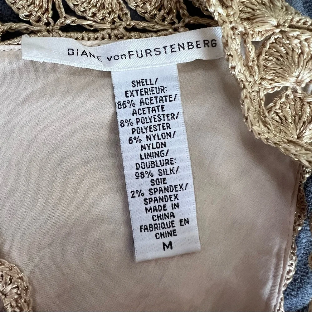 Diane Von Furstenberg Crochet Dress Women’s Medium Metallic Gold B6 - Picture 11 of 11